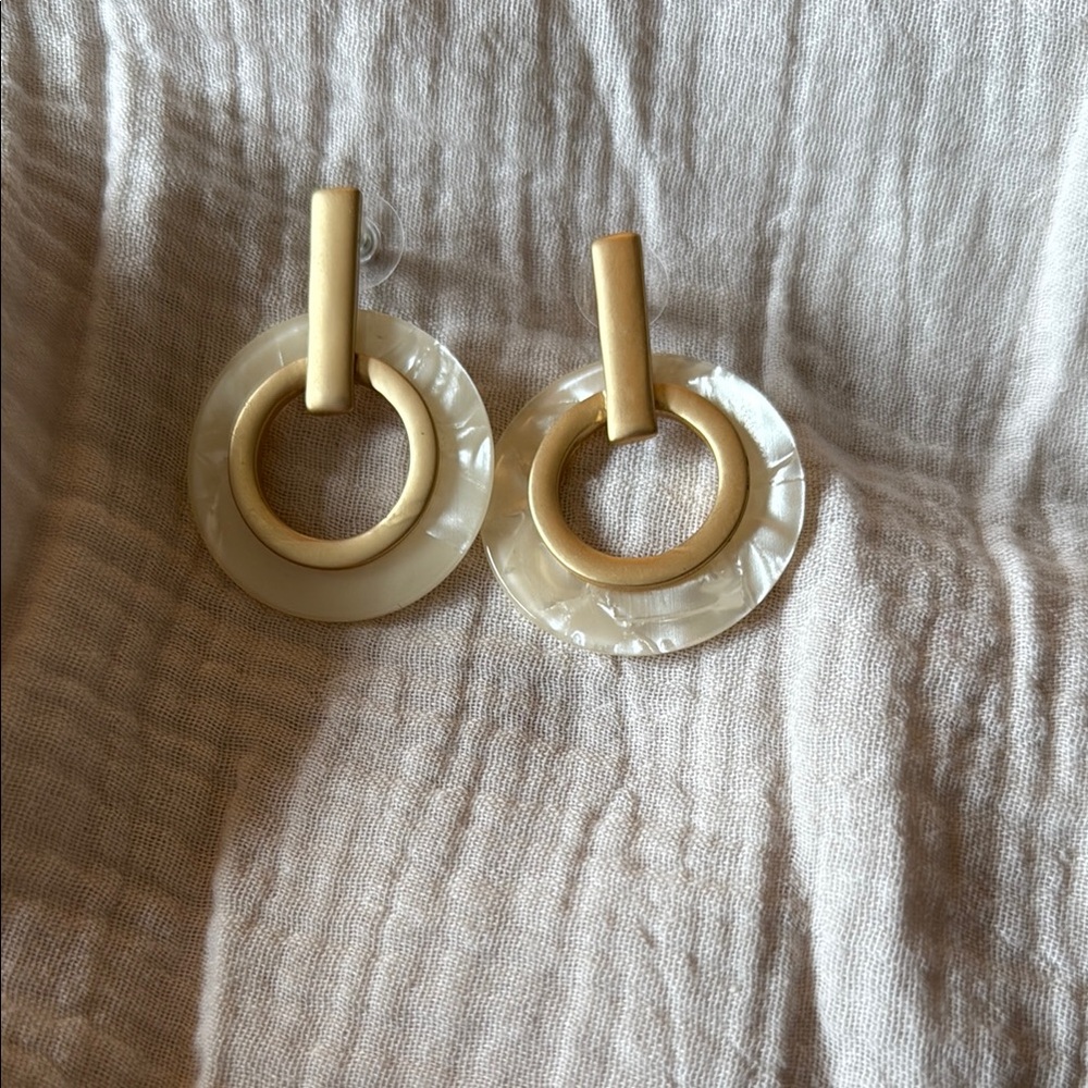 Cream and Gold Hoop Earrings